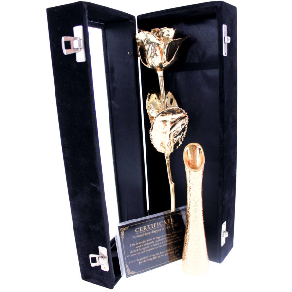 united-entertainment-golden-rose-with-golden-vase-in-black-velvet-box-3 Trandafir și vază, placate cu aur de 24k, United Entertainment - imagine 4