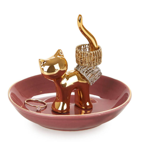 Ring holder,Gatto,golden,porcelain-1 Suport-tăviță decorativă pentru bijuterii - pisică, Balvi - imagine 4