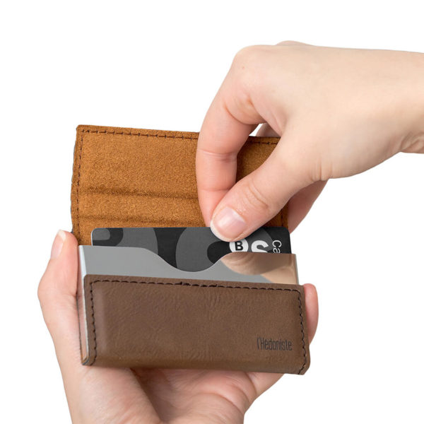 Port-card din piele/metal - maro, l'Hédoniste - imagine 3