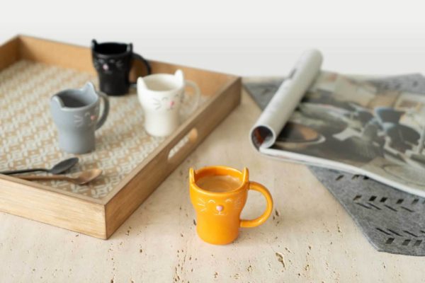 Coffee-set-Meow!-x4-assorted-colours-ceramic-2 Set 4 căni diferite culori Meow! - 4x90ml, Balvi - imagine 3