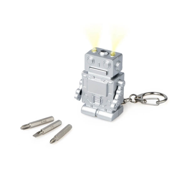 Key-ring-Robot-multifunction-with-light-silver-1 Breloc ”Roboțel” cu laternă și șurubelniță, Balvi - imagine 2