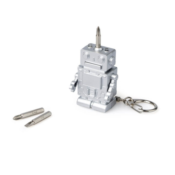 Key-ring-Robot-multifunction-with-light-silver Breloc ”Roboțel” cu laternă și șurubelniță, Balvi