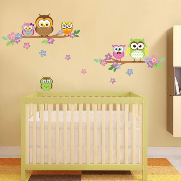 Autocolant Copac cu flori și bufnițe - model WS3027, Walplus - imagine 3