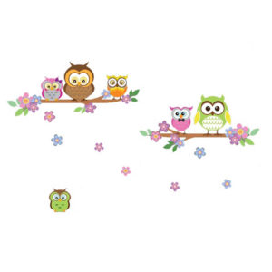 Autocolant Copac cu flori și bufnițe - model WS3027, Walplus
