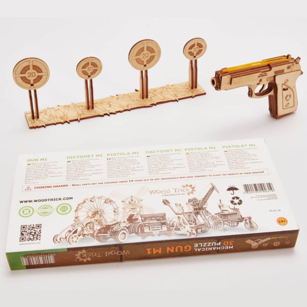 Pistol M1 - puzzle 3D - kit de asamblare, Wood Trick - imagine 7