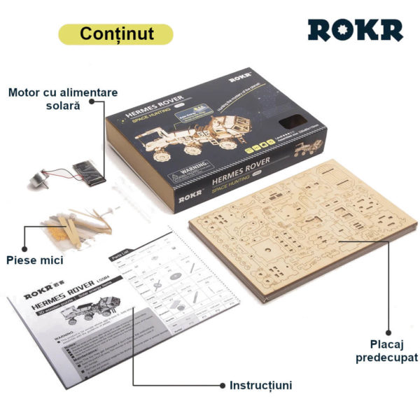 robotime-moon-buggy-solar-ls401-wooden-model-kit-diy-5 Modulul lunar – puzzle 3D solar – kit de asamblare, Robotime - imagine 6
