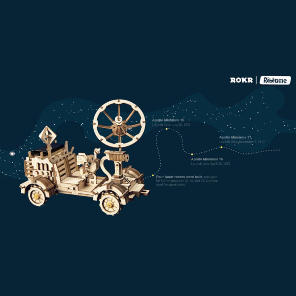 robotime-moon-buggy-solar-ls401-wooden-model-kit-diy-6 Modulul lunar – puzzle 3D solar – kit de asamblare, Robotime - imagine 7