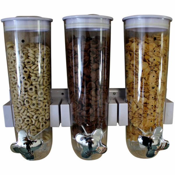 united-entertainment-wall-mounted-triple-cornflakes-dispenser-white-1 Dozator-distribuitor cereale cu 3 recipiente, United Entertainment - imagine 2
