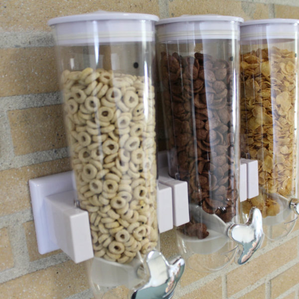 united-entertainment-wall-mounted-triple-cornflakes-dispenser-white-3 Dozator-distribuitor cereale cu 3 recipiente, United Entertainment - imagine 4