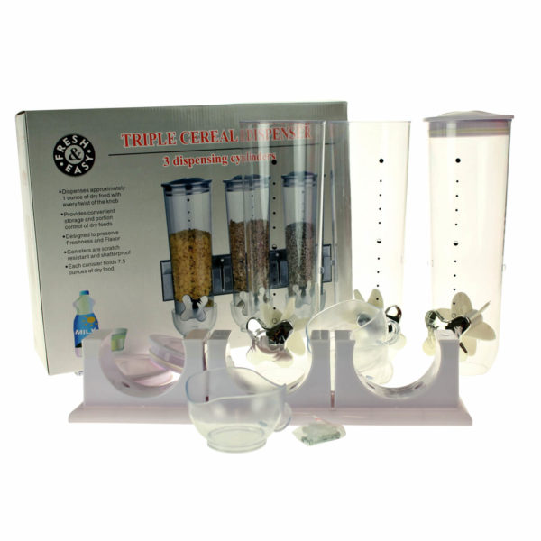 united-entertainment-wall-mounted-triple-cornflakes-dispenser-white-7 Dozator-distribuitor cereale cu 3 recipiente, United Entertainment - imagine 8