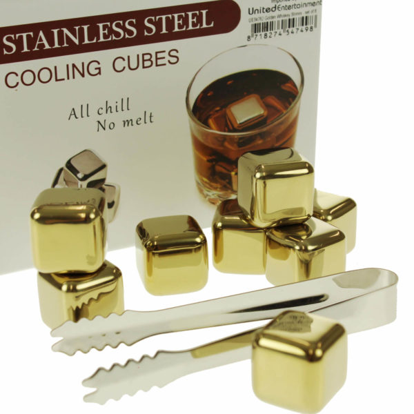 united-entertainment-whisky-stones-ss-gold-colour-set-of-8-3 Set 8 cuburi din inox pentru răcirea băuturilor, United Entertainment, auriu - imagine 4