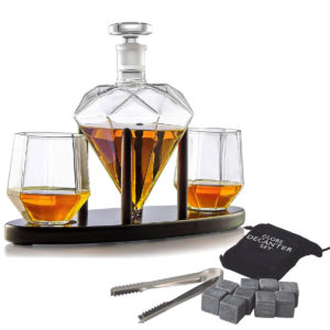 Set sticlă-decantor diamant deluxe cu două pahare și tăviță