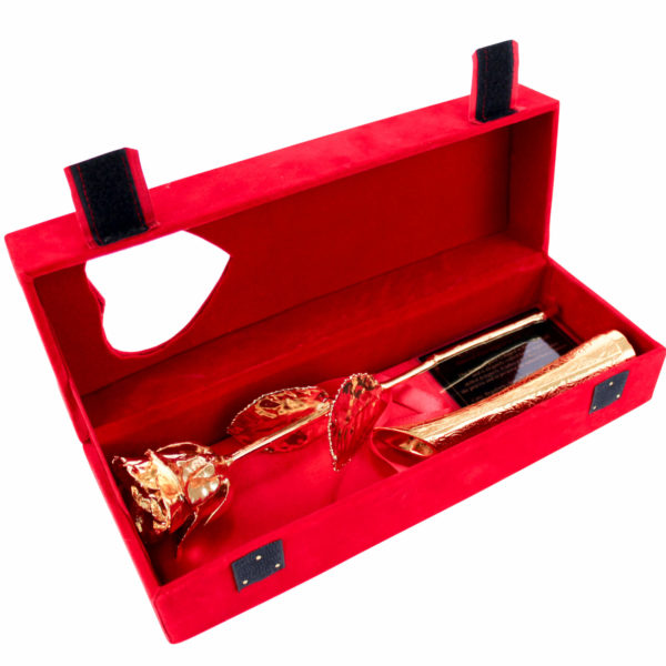 united-entertainment-golden-rose-with-golden-vase-in-red-velvet-box-1 Trandafir și vază, placate cu aur de 24k în cutie de catifea roșie, United Entertainment - imagine 2
