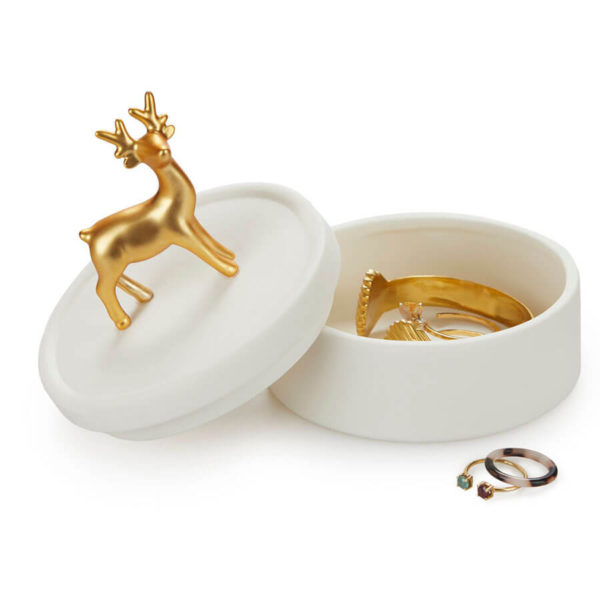 Cutie bijuterii din porțelan decorată cu un cerb auriu, Balvi - imagine 2