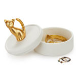 Cutie bijuterii din porțelan decorată cu o pisică aurie, Balvi - imagine 2