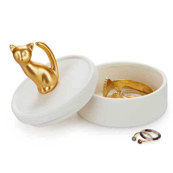 Cutie bijuterii din porțelan decorată cu o pisică aurie, Balvi - imagine 2