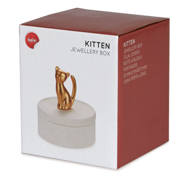 Cutie bijuterii din porțelan decorată cu o pisică aurie, Balvi - imagine 4
