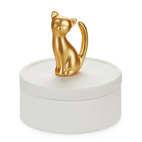 Jewellery box, Kitten, golden, porcelain Cutie bijuterii din porțelan decorată cu o pisică aurie