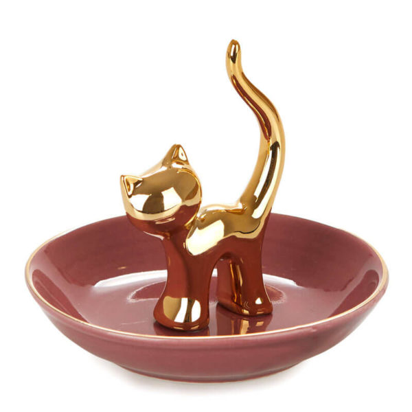 Ring holder,Gatto,golden,porcelain Suport-tăviță decorativă pentru bijuterii - pisică