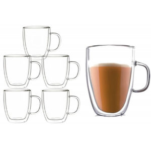 Set 6 căni din sticlă termorezistentă cu pereți dubli - 350ml