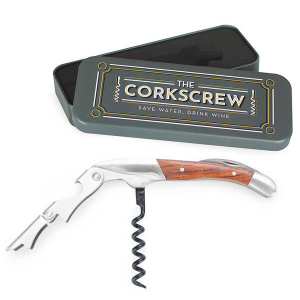 Desfăcător sticle multifuncțional cu tirbușon în cutie metalică