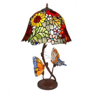 Lampă de masă cu fluturi și decor floral în stil Tiffany