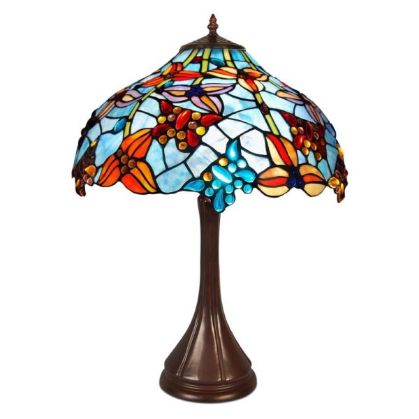 Lampă de masă decorată cu flori și fluturi în stil Tiffany